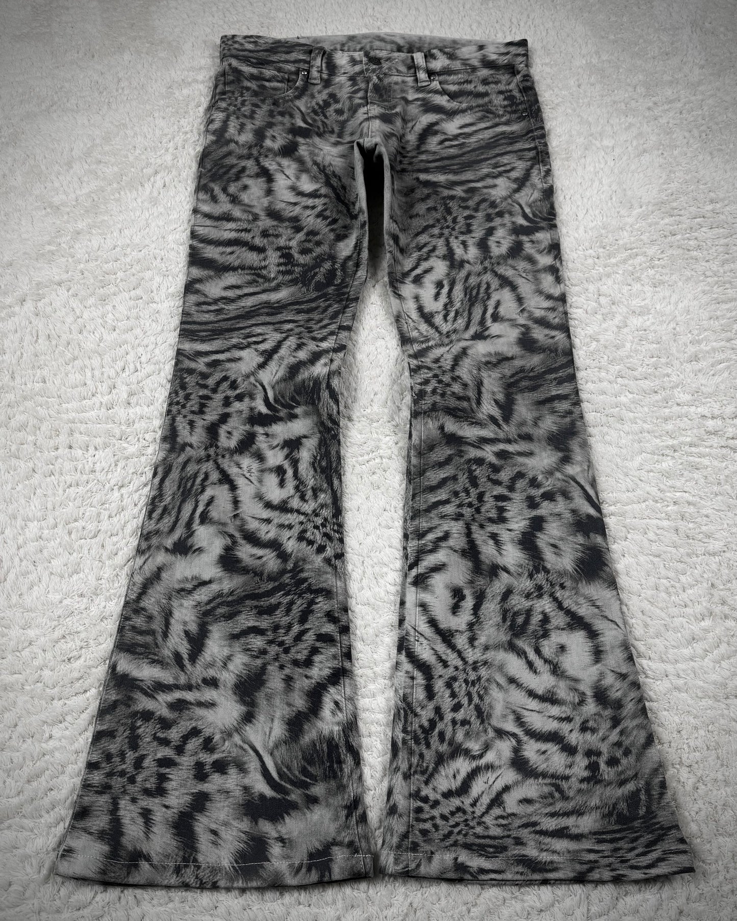 Tornado Mart Tiger Stripes Pattern Flared Jeans