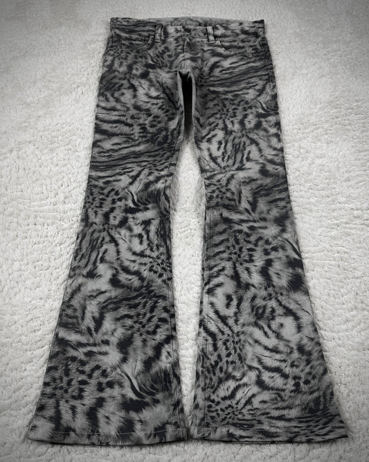 Tornado Mart Tiger Stripes Pattern Flared Jeans