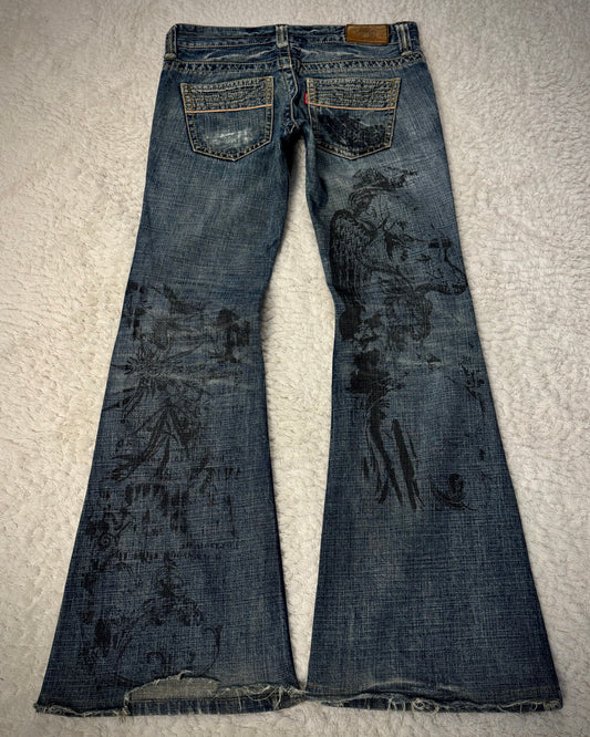 Tornado Mart Abstract Chaos Print Flared Jeans