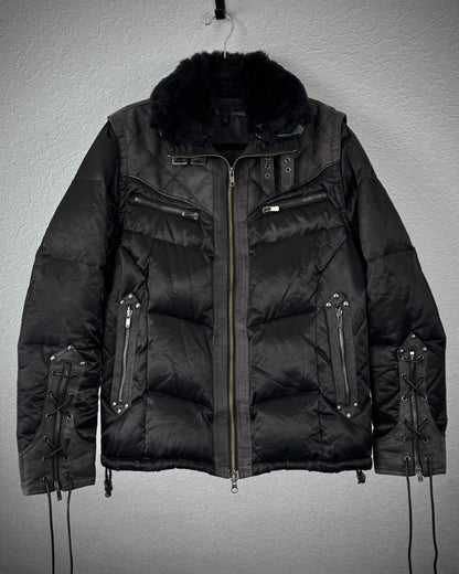Schlüssel Rabbit Fur Lace Up Transformable Puffer Jacket
