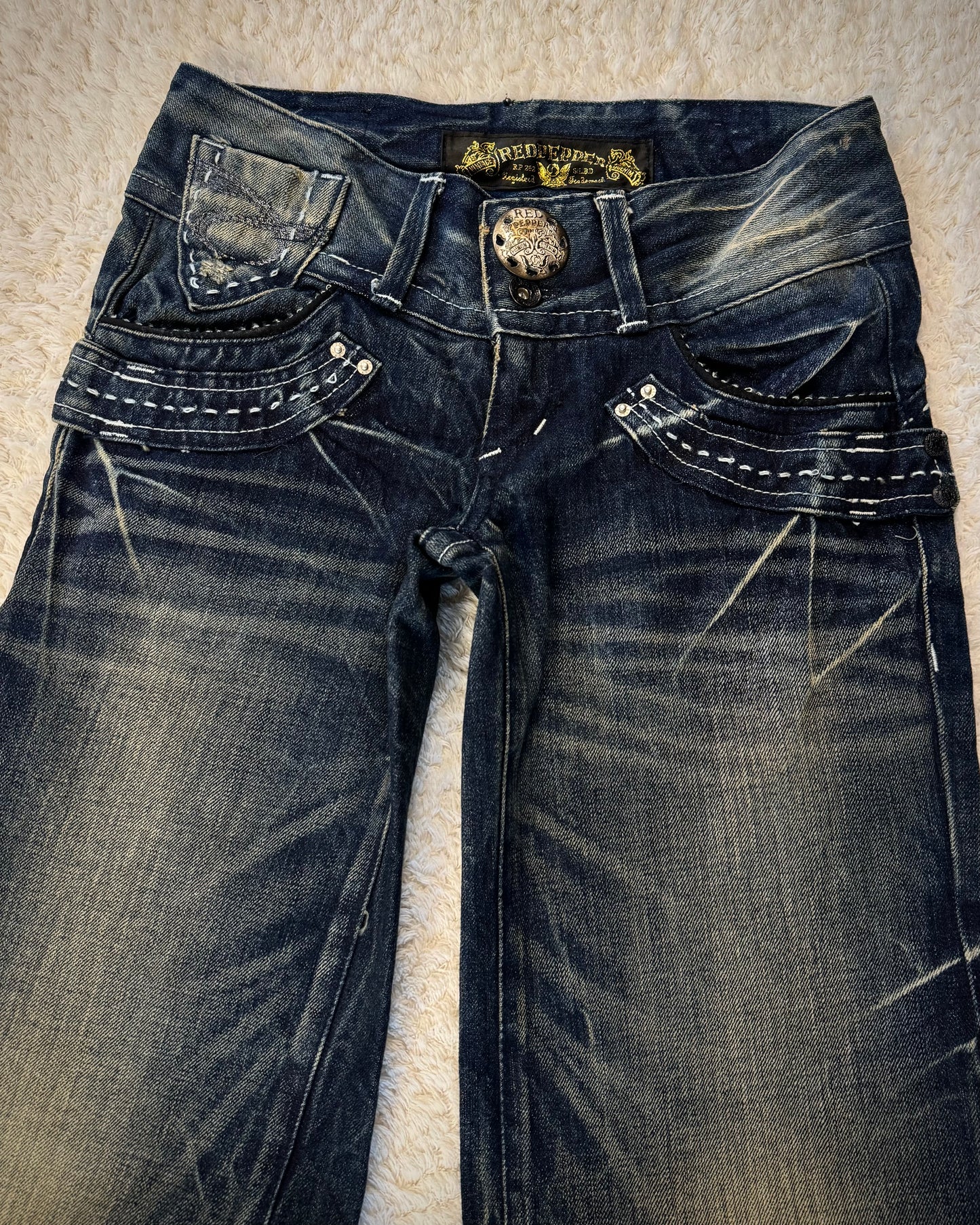 Red Pepper Mud Washed Wide Leg Flared Jeans