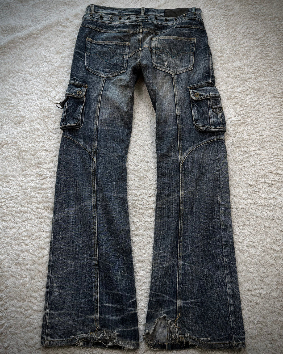 Lowbox Double Waisted Lace Up Clawmarks Flared Jeans