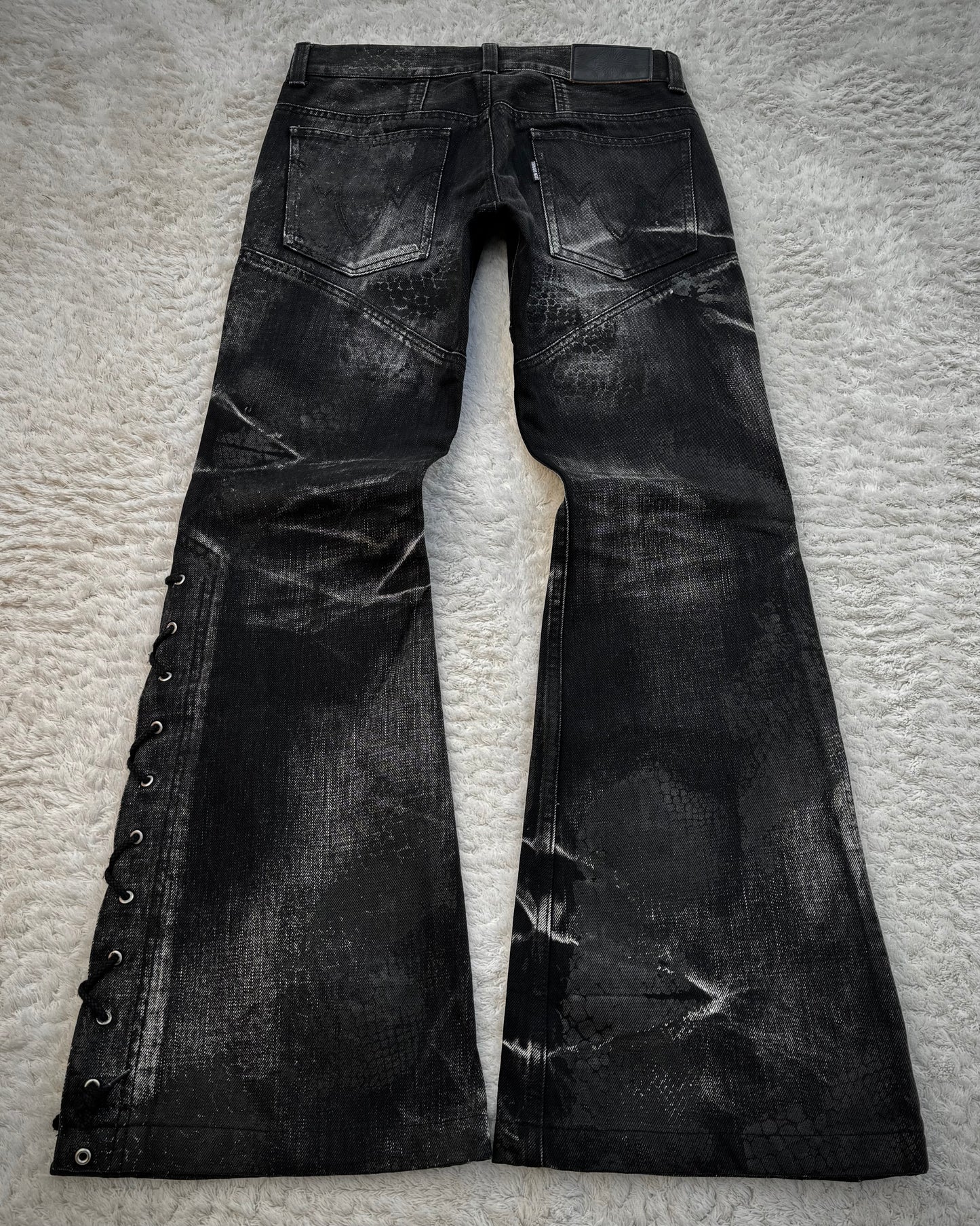 Tornado Mart Snakeskin Imprinted Lace Up Flared Jeans
