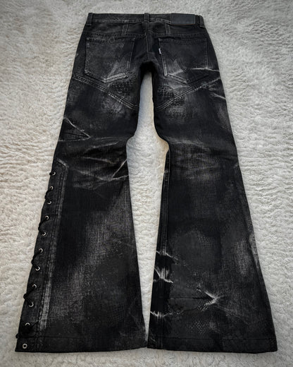 Tornado Mart Snakeskin Imprinted Lace Up Flared Jeans