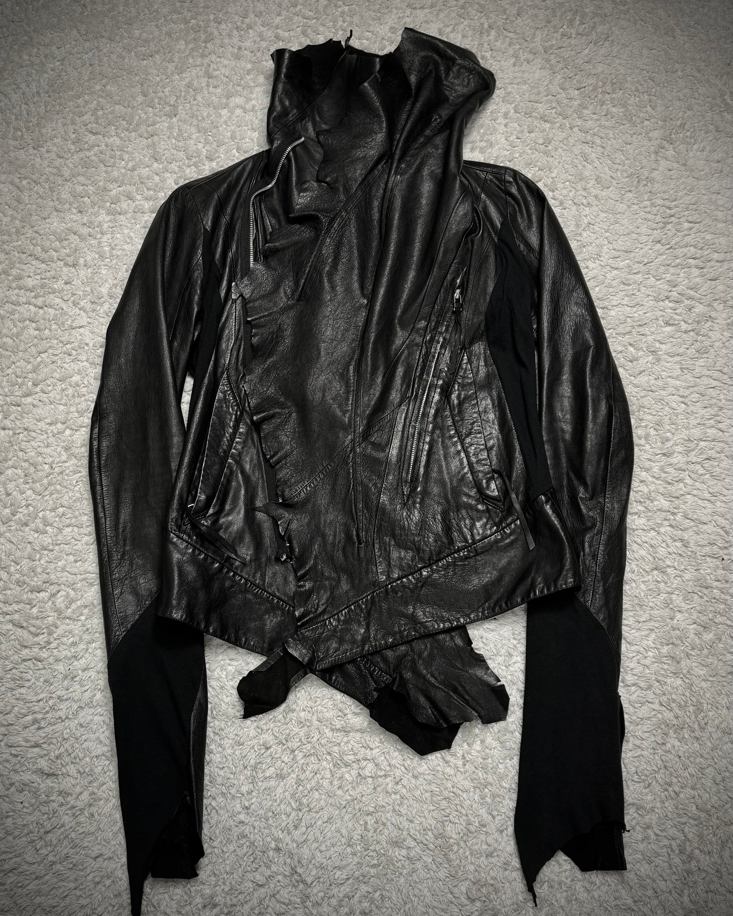 Ekam Asymmetrical Raw Cut Sheepskin Leather Jacket