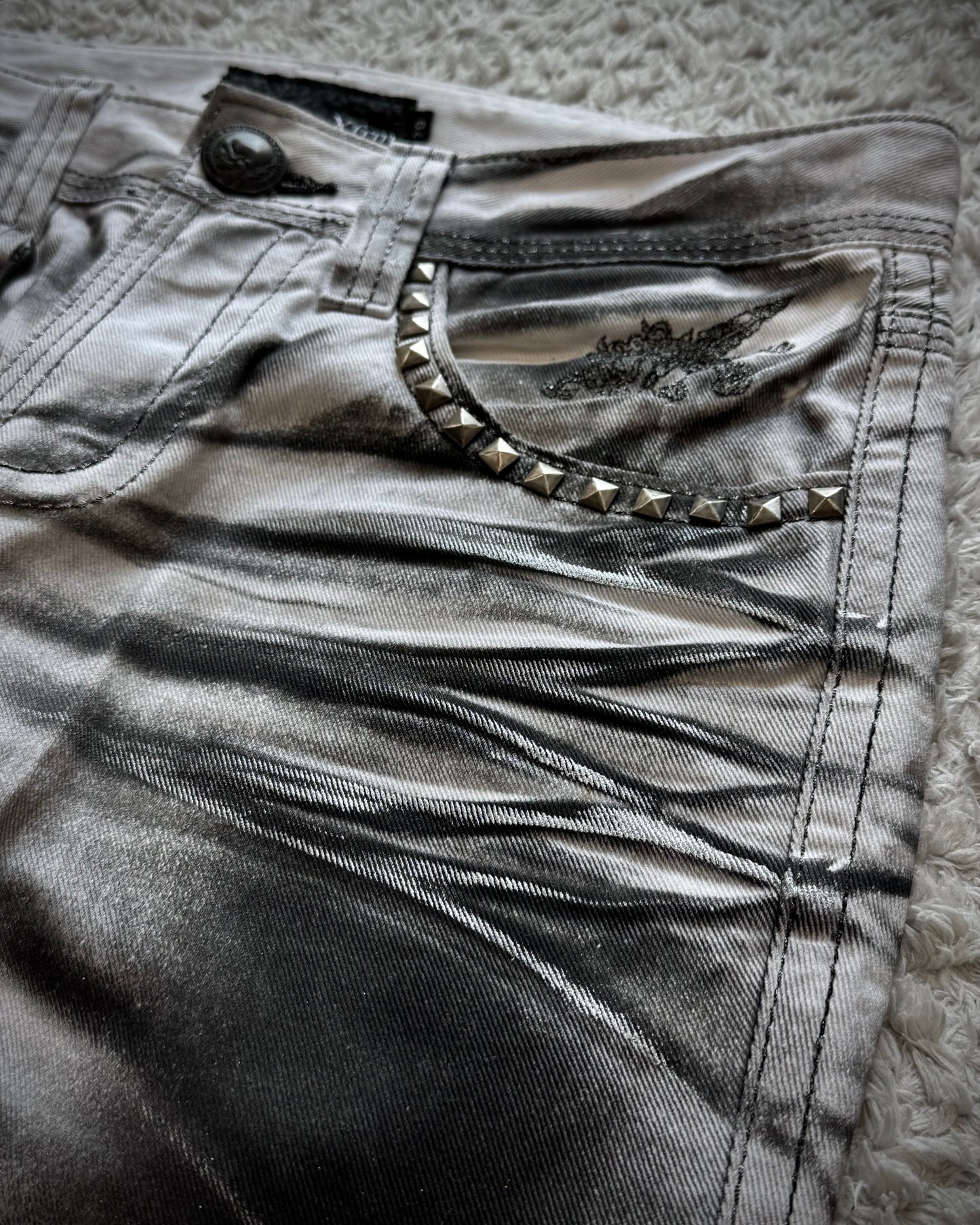 Xfrm Metallic Clawmarks Coated Flared Jeans