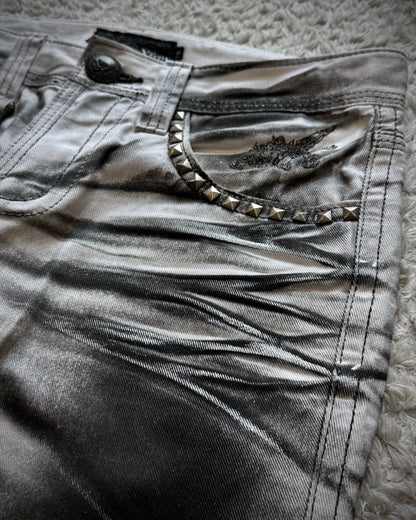 Xfrm Metallic Clawmarks Coated Flared Jeans