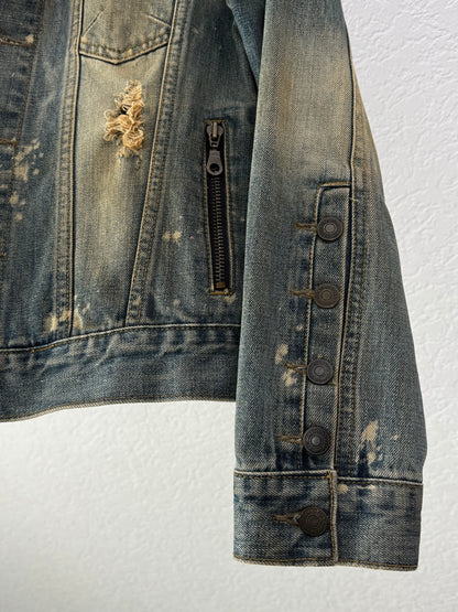 Fuga Mud Washed Chunky Fur Collar Denim Jacket