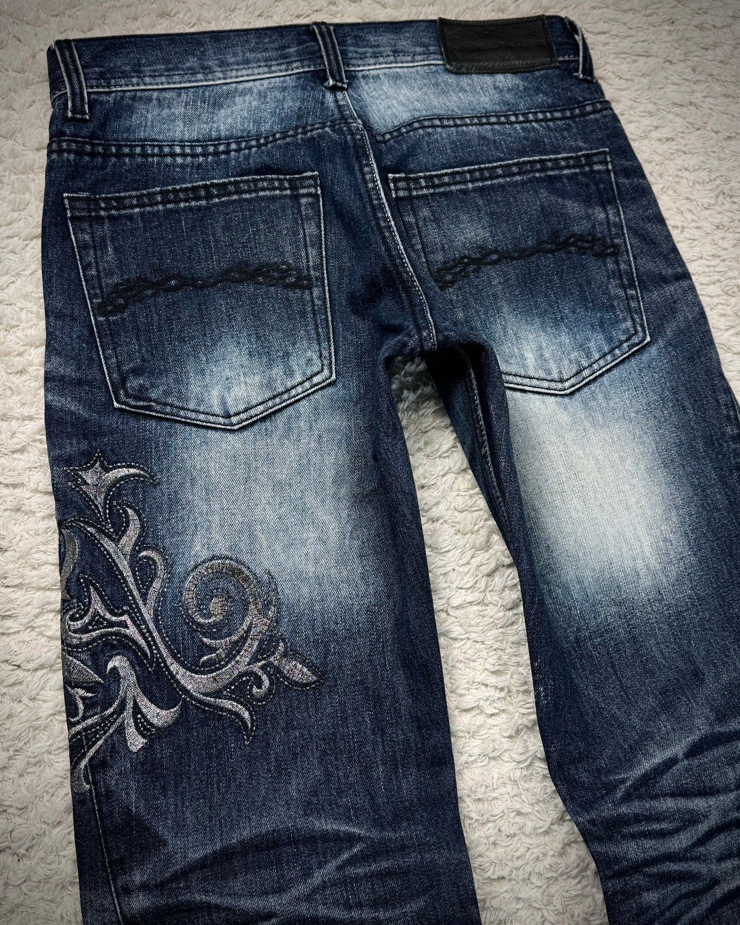 Midas Clawmarks Silver Tribal Embroidery Flared Jeans