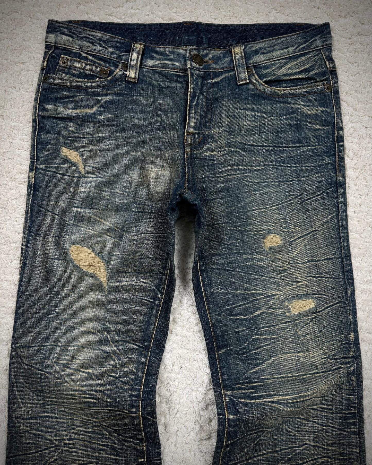 Agate Label Mud Honeycomb Washed Flared Jeans