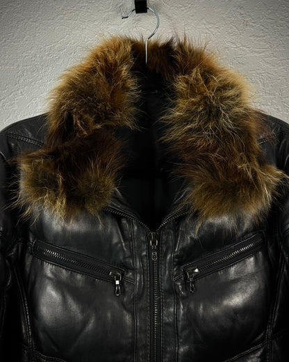 Shellac Fur Collar Leather Puffer Jacket