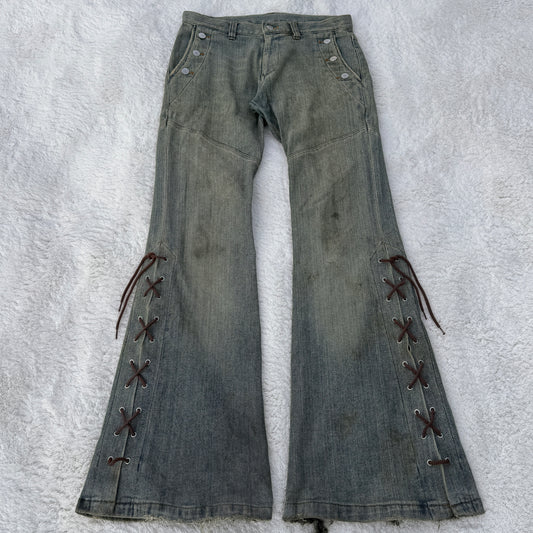 Tornado Mart Mud Washed Lace-Up Flared Jeans