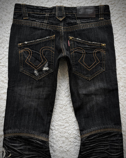 Tornado Mart Tribal Tattoo Embroidery Flared Jeans