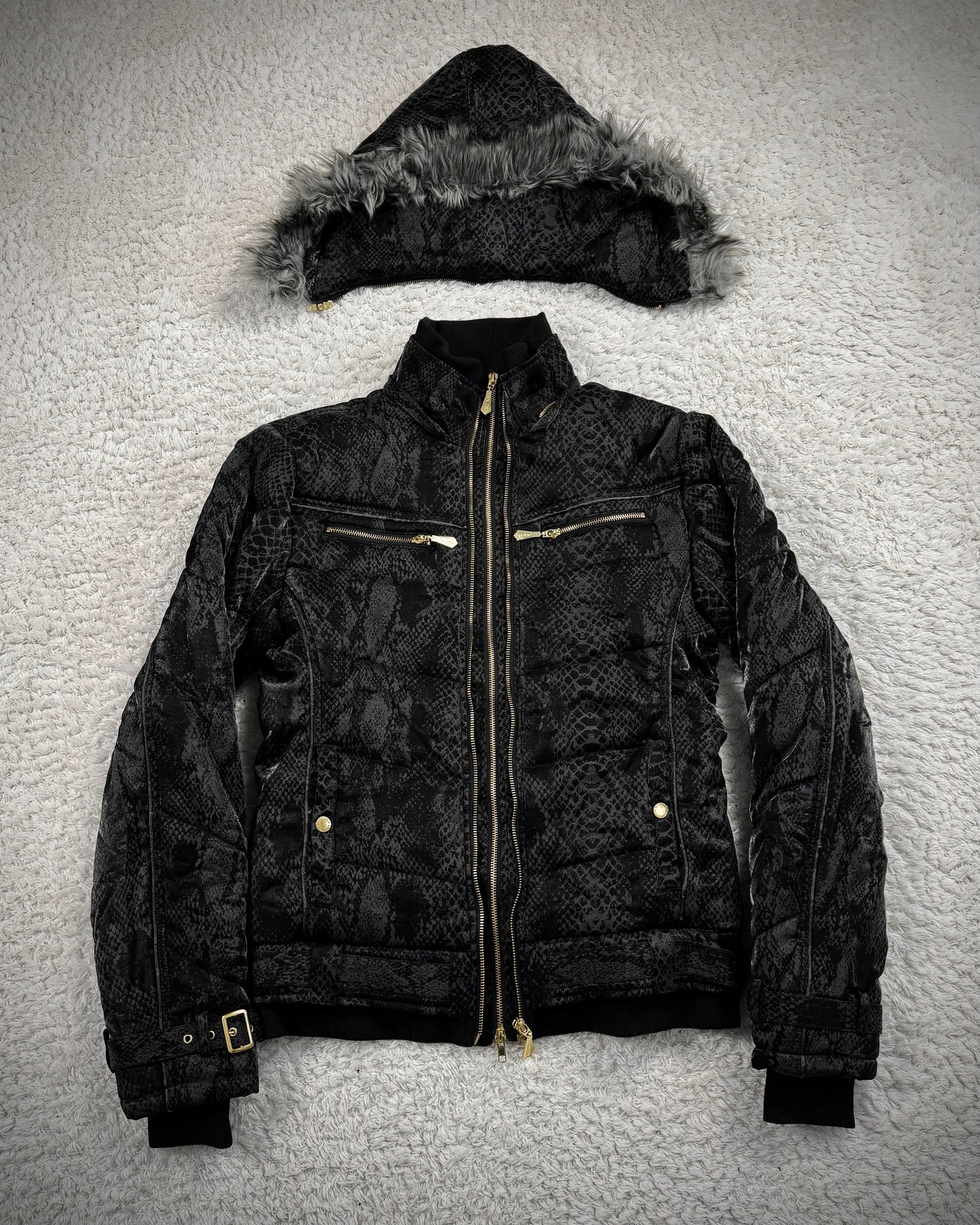 Bernings Sho Python Pattern Fur Hood Puffer Jacket