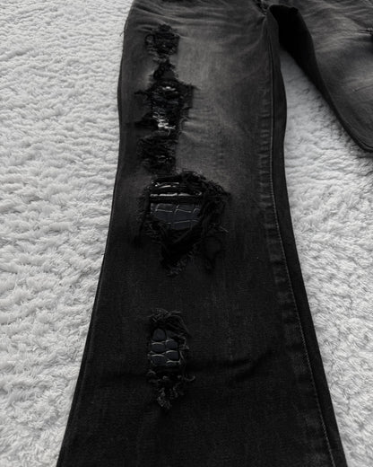 Fuga Croco Repaired Distressed Bootcut Jeans