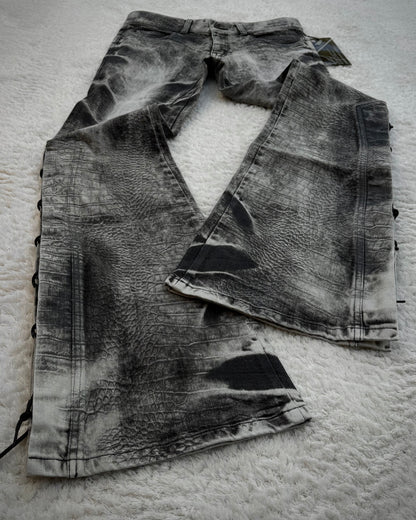 Tornado Mart Crocodile Pattern Lace Up Flared Jeans