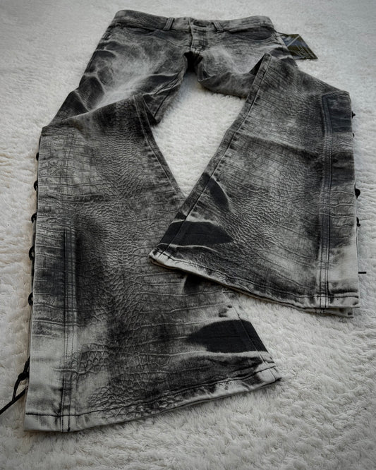 Tornado Mart Crocodile Pattern Lace Up Flared Jeans