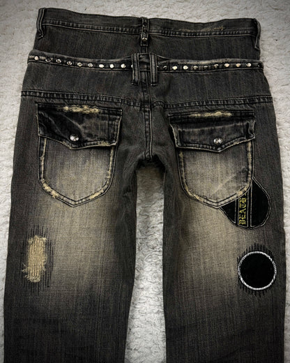 Midas Double Waisted Lace Up Clawmarks Flared Jeans