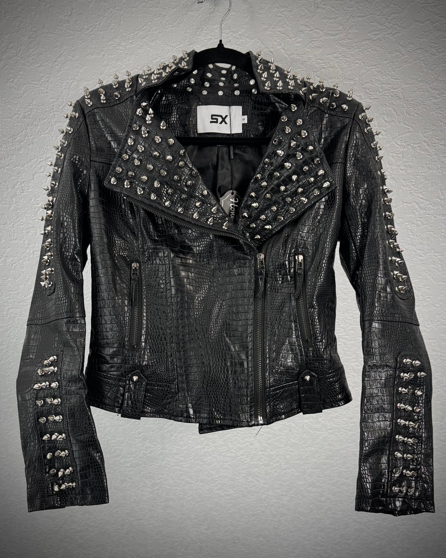 SX Honey Pot Crocodile Textured Studded Leather Jacket