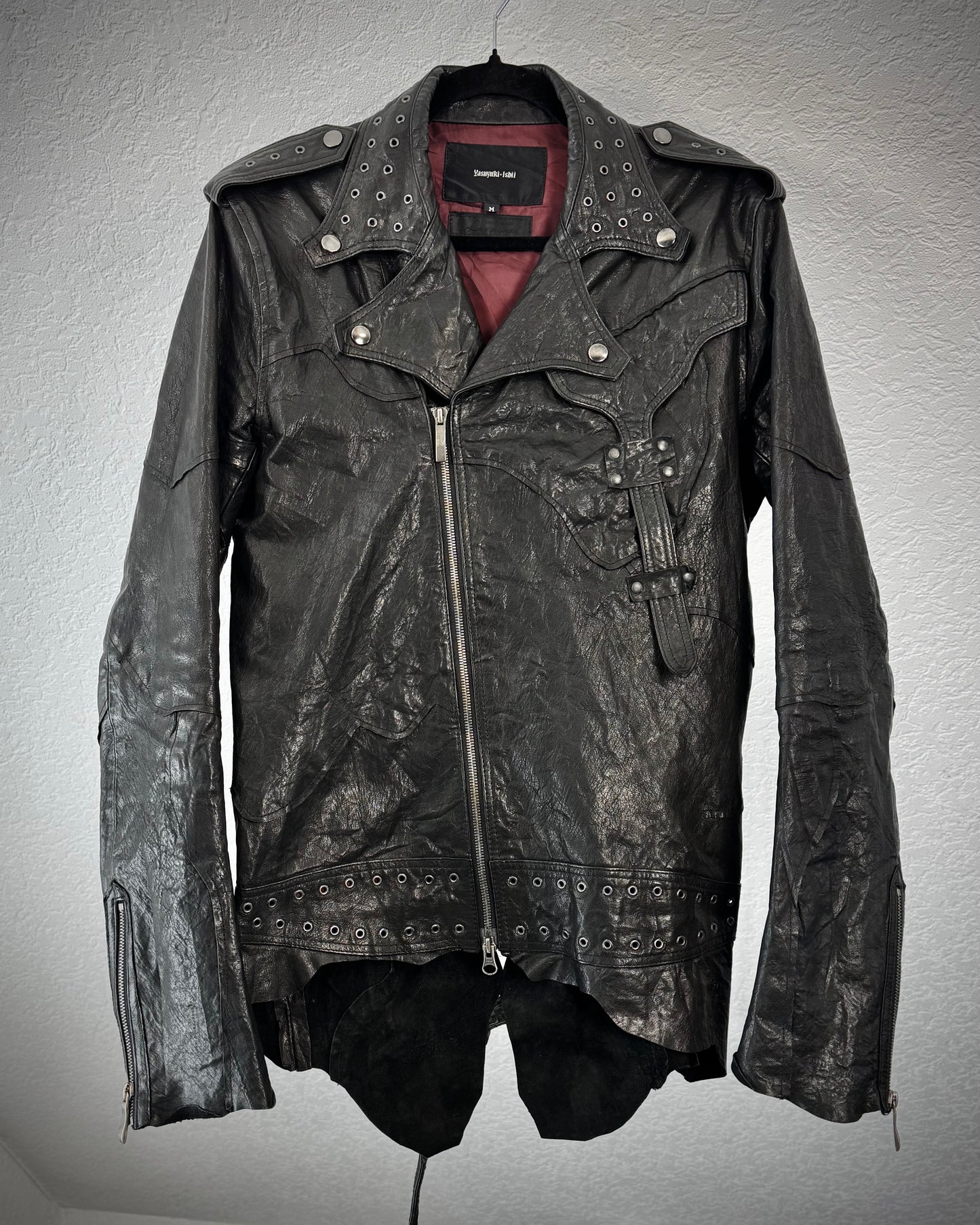 Yasuyuki Ishii Studded Raw Cut Leather Patchwork Jacket