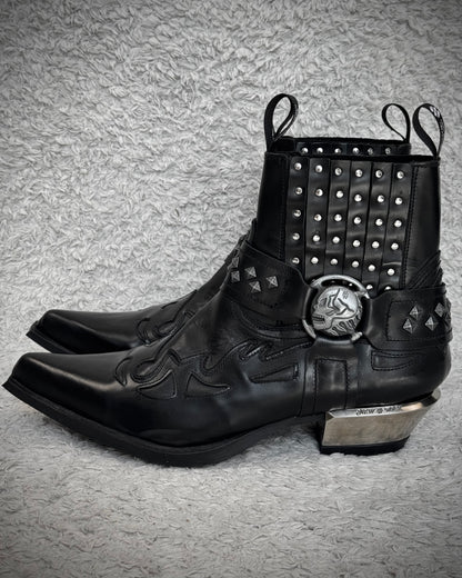 New Rock Studded Steel Heel Harness Leather Boots