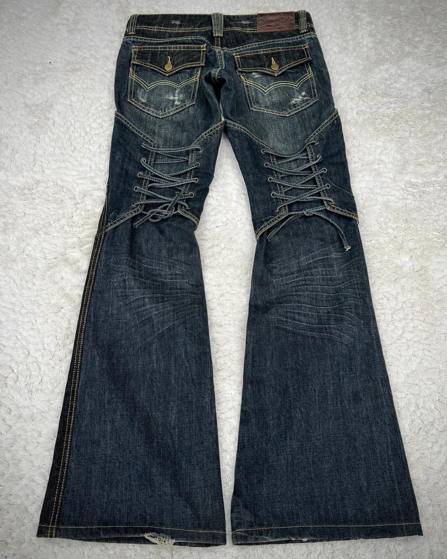 Tornado Mart Knee Lace Up Flared Jeans