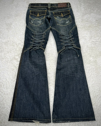Tornado Mart Knee Lace Up Flared Jeans