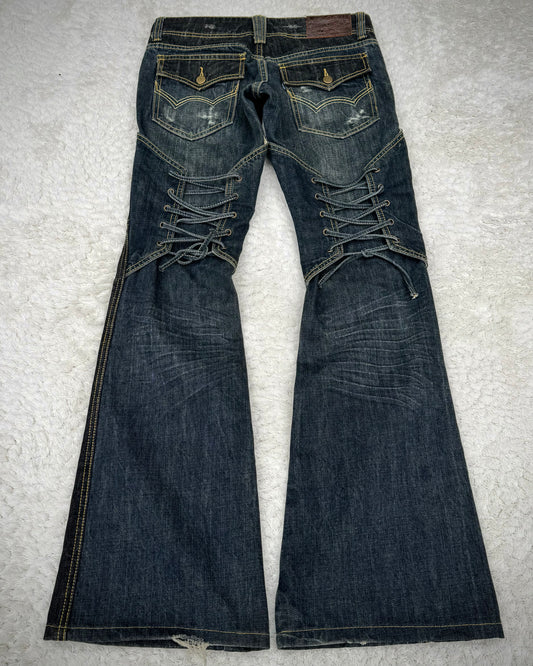 Tornado Mart Knee Lace Up Flared Jeans