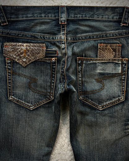 Semantic Design Python Pocket Detailed Spiral Flared Jeans