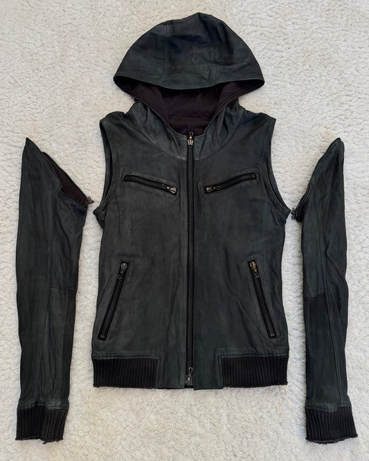 Shellac Object Dyed Transformable Leather Jacket