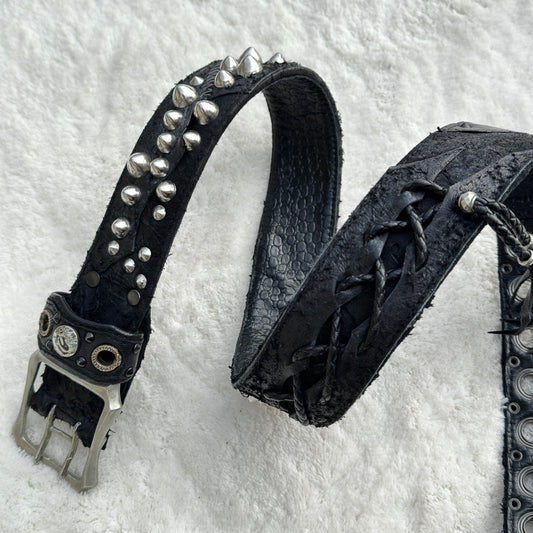 KMRii Spike Studded Braided Tassel Leather Belt