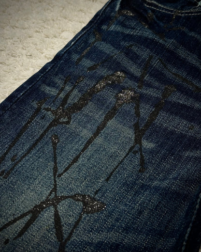 Travas Luster Splatter Clawmarks Washed Bootcut Denim