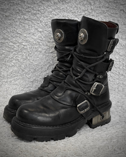 New Rock Steel Heel High Top Leather Boots
