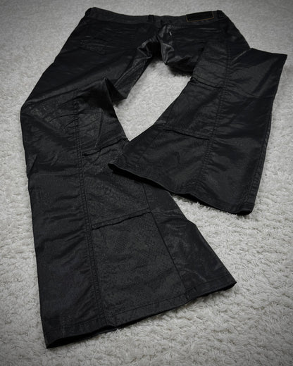 Tornado Mart Python Shimmer Coated Flared Pants