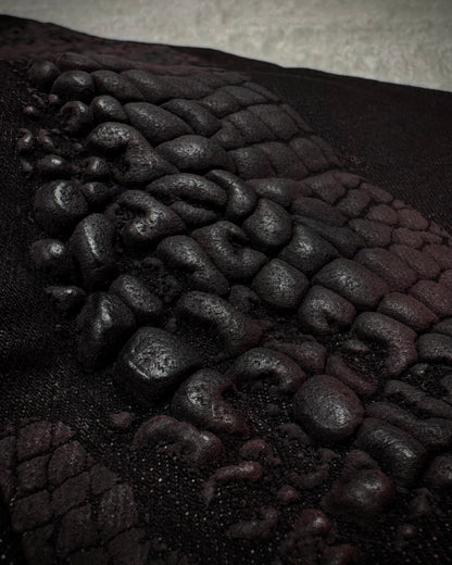 Tornado Mart 3D Python Coated Whisker Waxed Flared Jeans