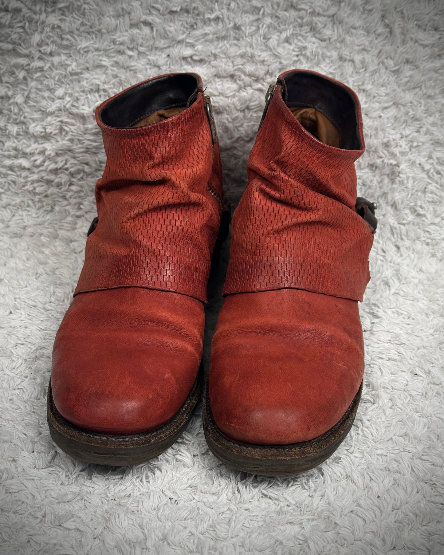 A.S.98 Layered Crimson Textured Leather Boots