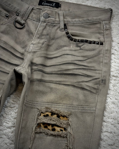 CavariA Leopard Repaired Clawmarks Bootcut Denim