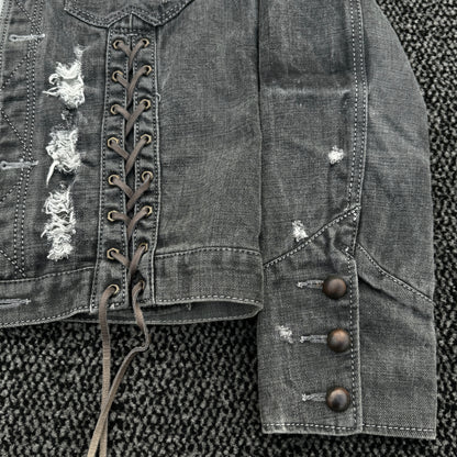 Obelisk Lace-Up Denim Jacket