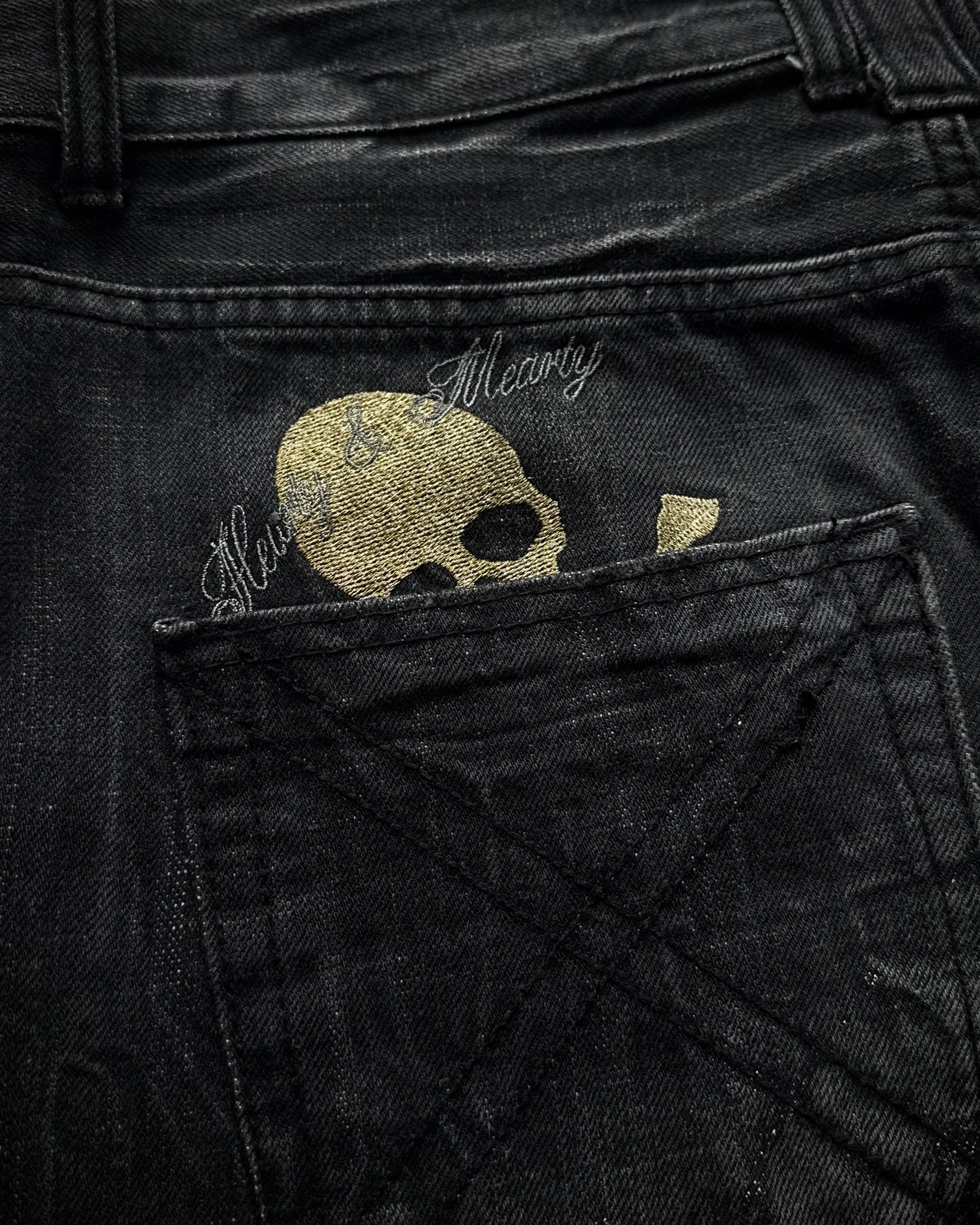 Glad News Silver Splatter Studded Skull Flared Jeans