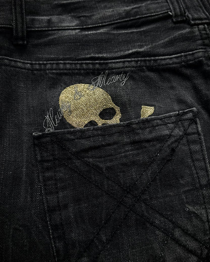 Glad News Silver Splatter Studded Skull Flared Jeans