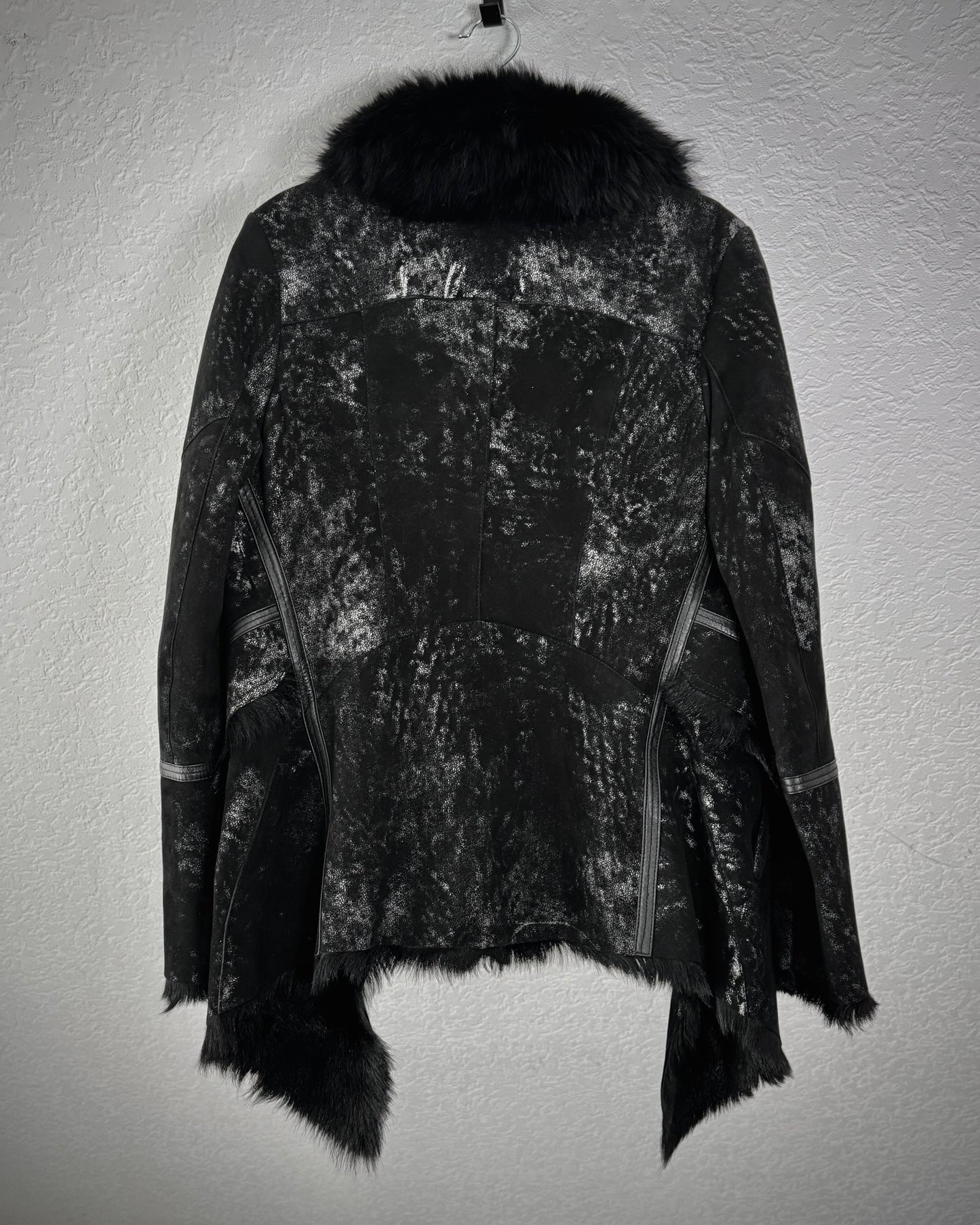 Asymmetrical Raw Cut Crack Waxed Fur Coat
