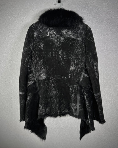 Asymmetrical Raw Cut Crack Waxed Fur Coat