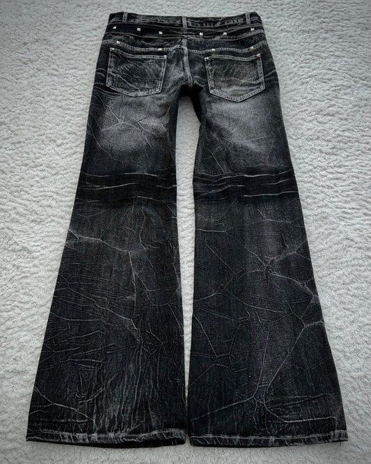 Double Waisted Lace Up Studded Distressed Flared Jeans