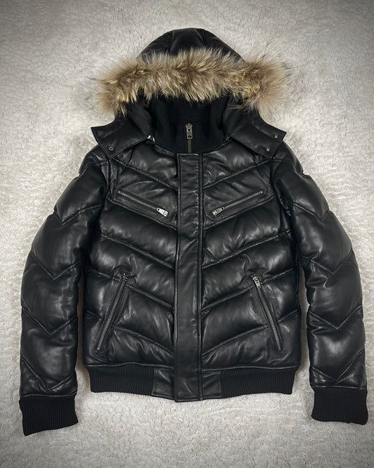 Jack Rose Fur Hood Leather Puffer Jacket