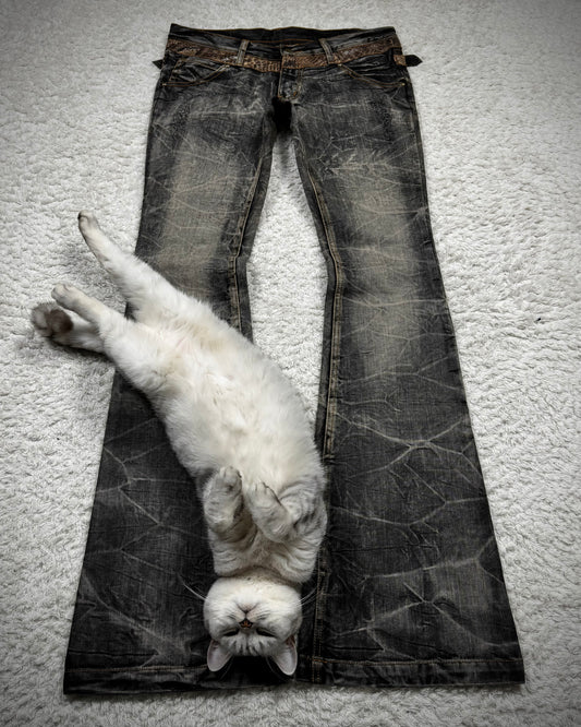Tornado Mart Python Belted Flared Jeans