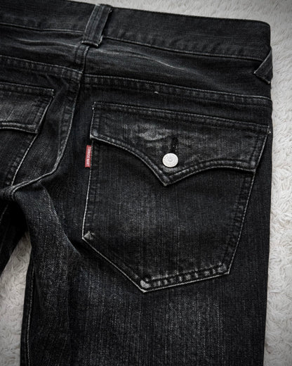 Tornado Mart Clawmarks Flap Pocket Spiral Flared Jeans