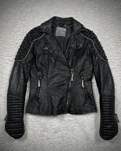 Affliction Spike Studded Metal Badge Leather Jacket