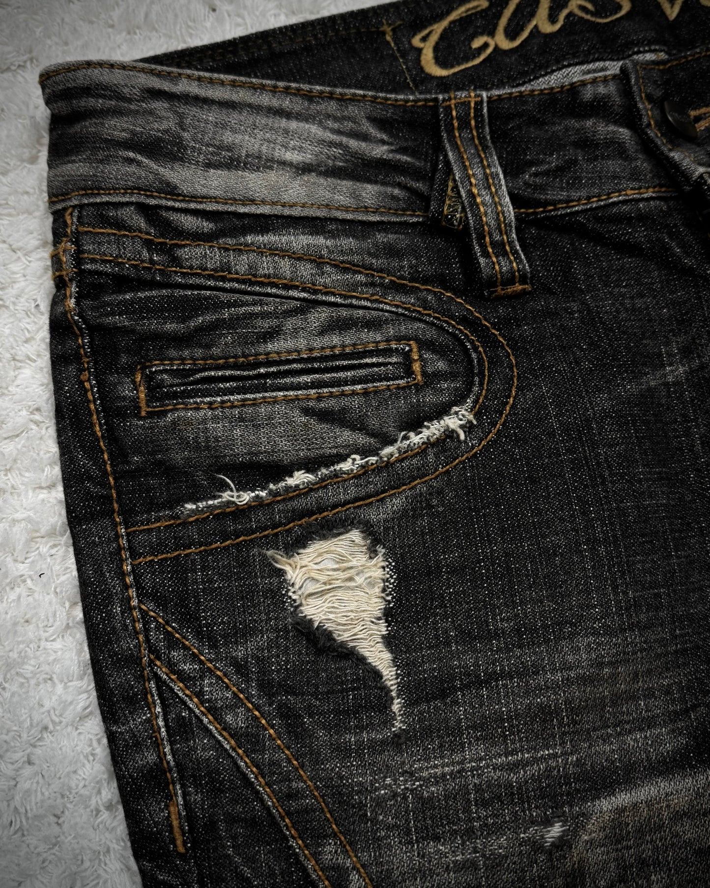 Casva Repaired Distressing Vintage Flared Jeans