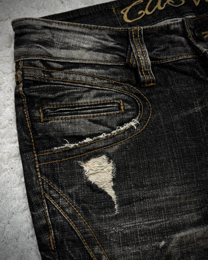 Casva Repaired Distressing Vintage Flared Jeans