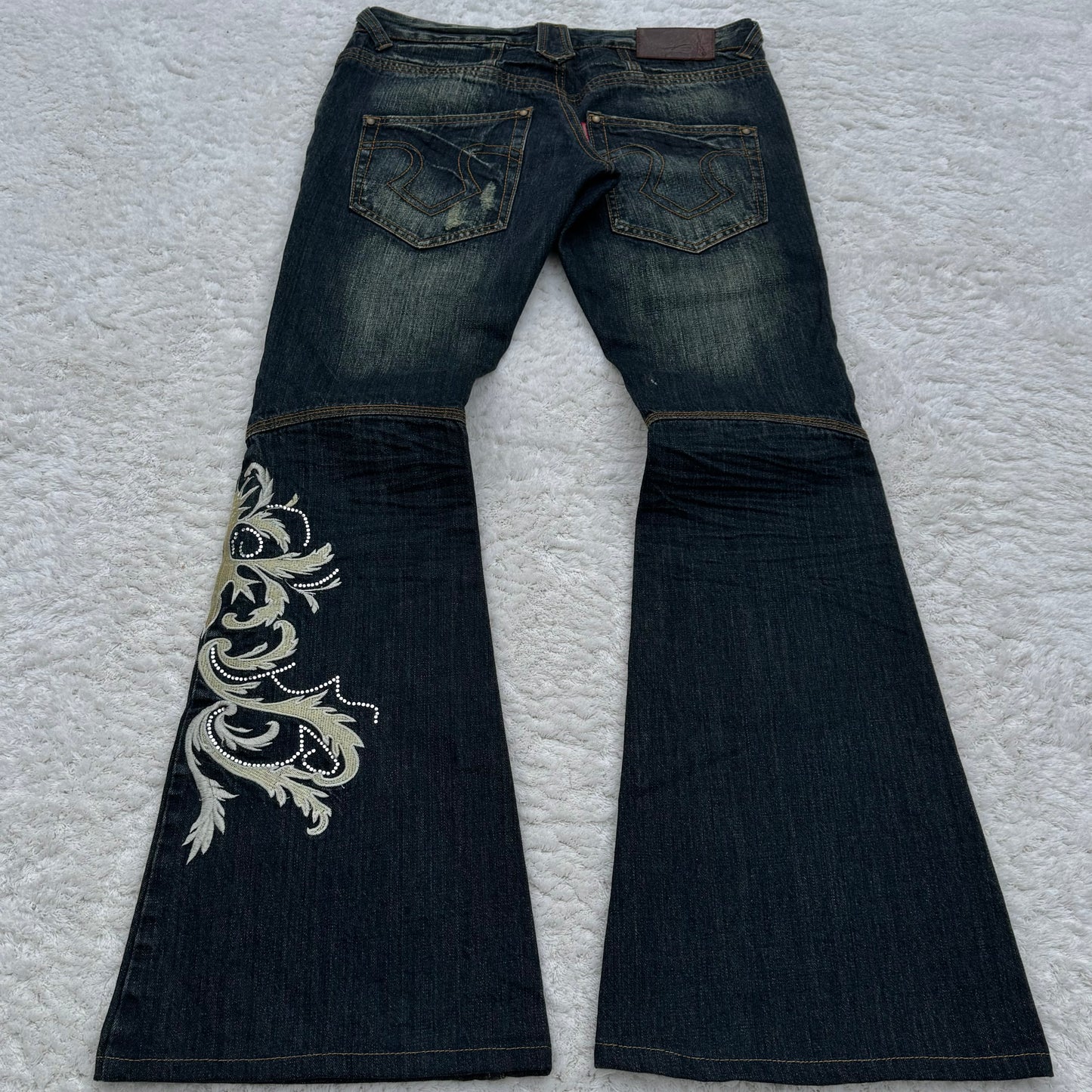 Tornado Mart Tribal Tattoo Embroidery Flared Jeans